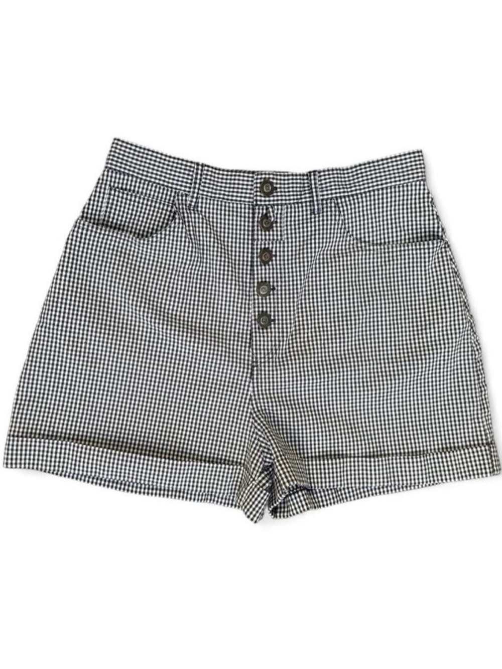 Vintage 90’s Express Black and White Gingham High-Waist Button-Front Shorts